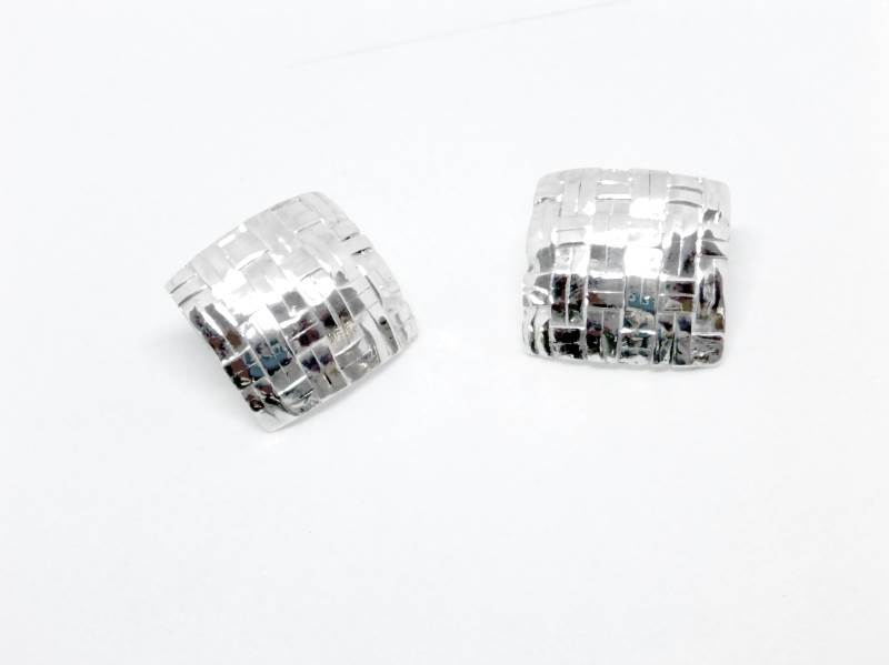 Silver Handwoven Square Earrings