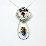 Ethical Silver Flower Orange Sapphire Necklace with Australian Boulder Opal