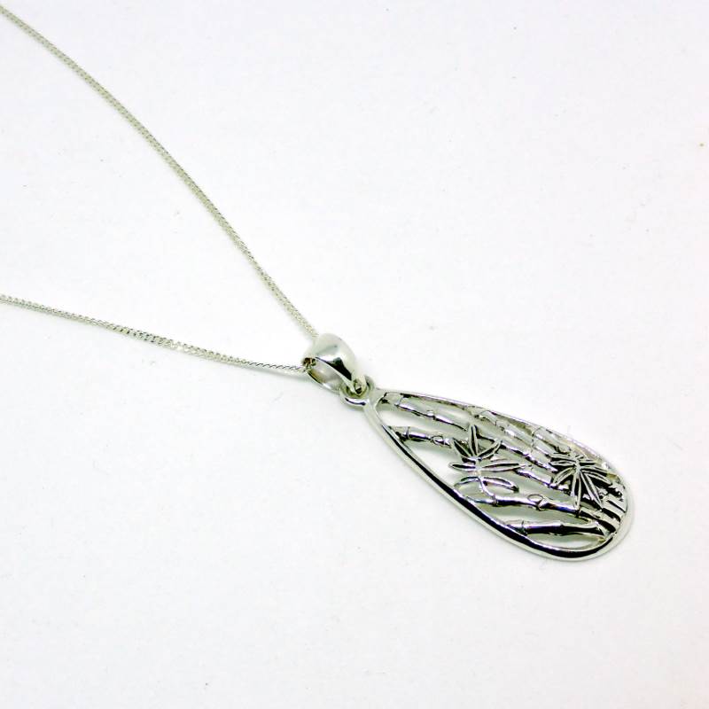 Silver Lucky Bamboo Pendant Necklace