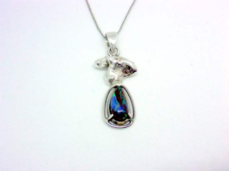 Ethical Australian Boulder Blue Opal Silver Pendant Necklace 