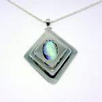 Ethical Silver Kite Shaped Tower Necklace with White Australian Boulder Opal