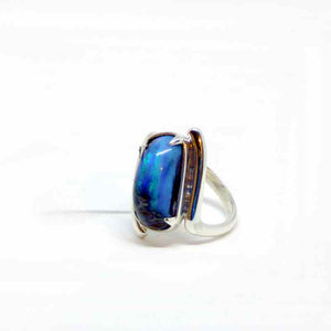 Ethical Boulder Blue Opal Silver Ring